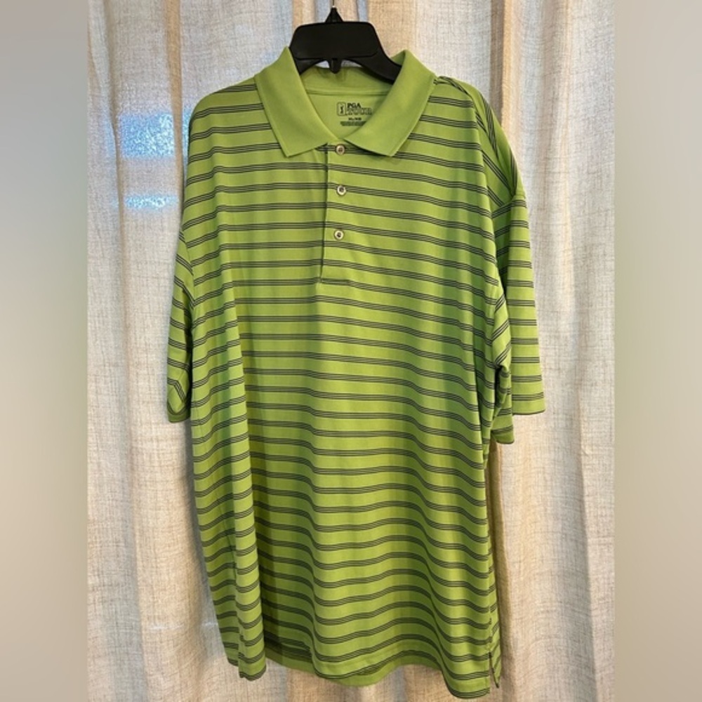 🫶🏼 Men’s PGA Tour Neon Green Striped Polo  (B4)​